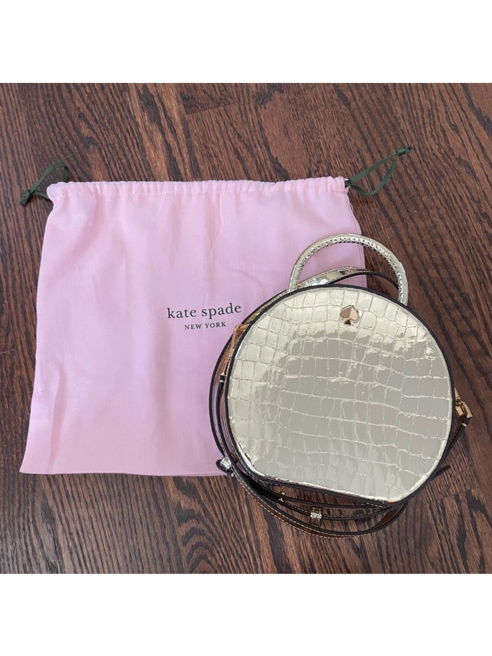 Kate Spade Andi Gold Metallic Croc Embossed Canteen Bag NWT